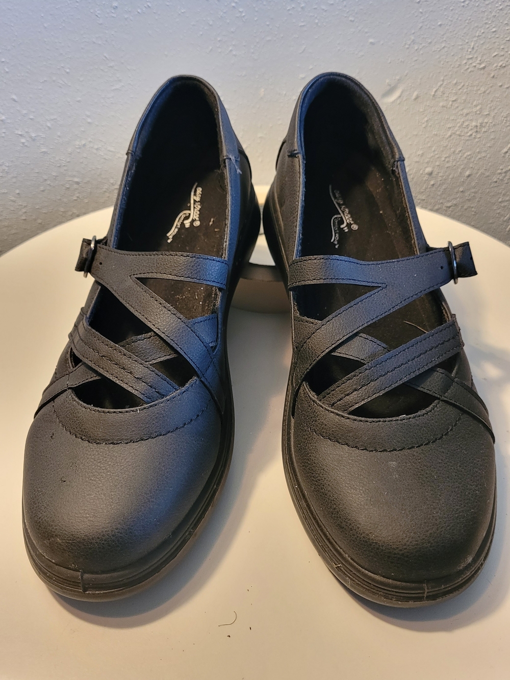 easy street Black Crisscross Strap Comfort Mules